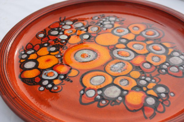 Orange Ceramic Wall Plate by Elly and Wilhelm Kuch, 1970s-DUM-1266982