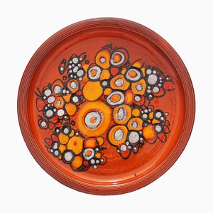 Orange Ceramic Wall Plate by Elly and Wilhelm Kuch, 1970s-DUM-1266982