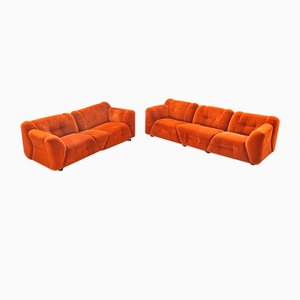 Orange Cinille Sofas, 1970s, Set of 2-KNM-1796066