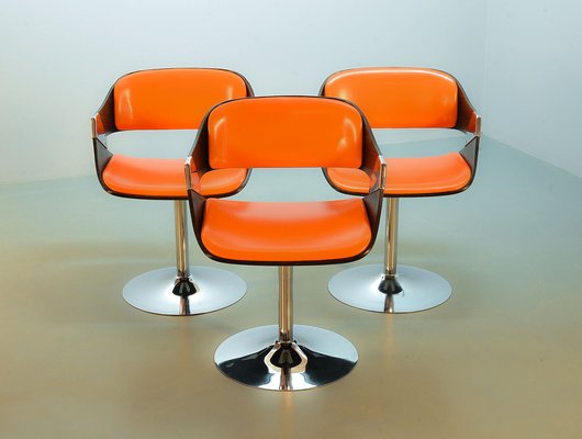 Orange Dining Chairs on Chrome Pedestal attributed to Rudi Verelst for Novalux, 1960s, Set of 6-IXC-1384085