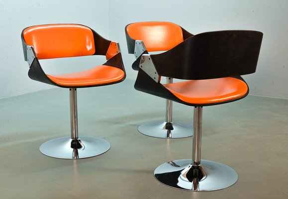 Orange Dining Chairs on Chrome Pedestal attributed to Rudi Verelst for Novalux, 1960s, Set of 6-IXC-1384085