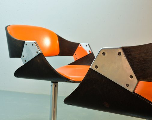 Orange Dining Chairs on Chrome Pedestal attributed to Rudi Verelst for Novalux, 1960s, Set of 6-IXC-1384085