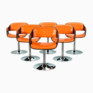 Orange Dining Chairs on Chrome Pedestal attributed to Rudi Verelst for Novalux, 1960s, Set of 6-IXC-1384085