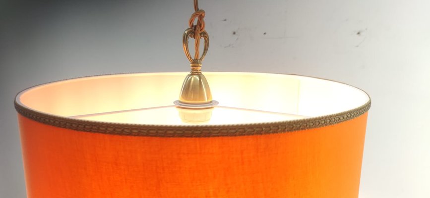 Orange Fabric Suspension Light with Gold Silk Cord-QLH-1175102