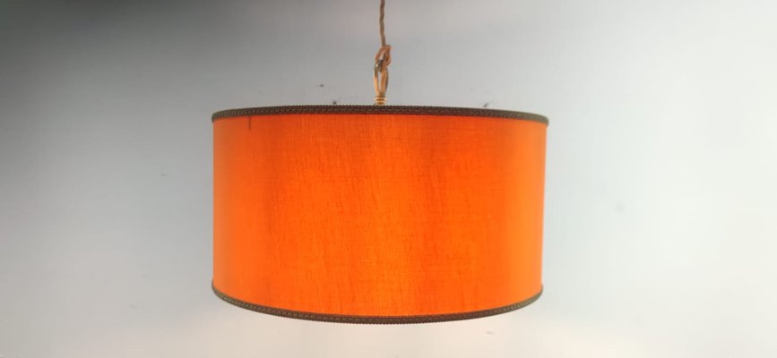 Orange Fabric Suspension Light with Gold Silk Cord-QLH-1175102