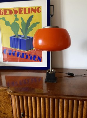 Orange Glass Table / Desk Lamp attributed to Oscar Torlasco for Lumi, 1960s-TXN-1762858