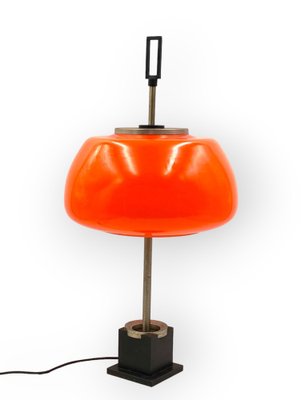 Orange Glass Table / Desk Lamp attributed to Oscar Torlasco for Lumi, 1960s-TXN-1762858