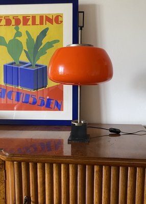 Orange Glass Table / Desk Lamp attributed to Oscar Torlasco for Lumi, 1960s-TXN-1762858