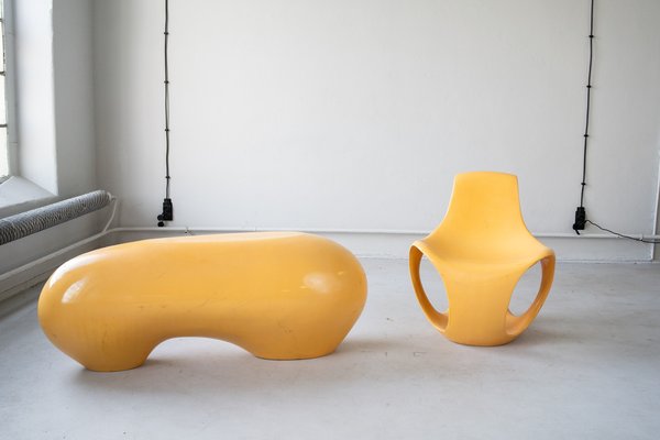 Orange Lacquered Armchair and Coffee Table by Luigi Colani, 1970s, Set of 2-IXA-1784508