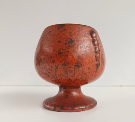 Orange Lacquered Ceramic Goblet Vase attributed to a J Höganäs for Hoganas Keramik, Sweden, 1940s-JPQ-2021368