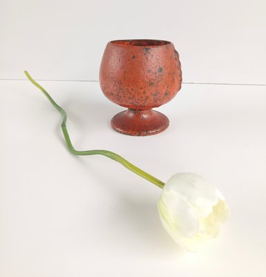 Orange Lacquered Ceramic Goblet Vase attributed to a J Höganäs for Hoganas Keramik, Sweden, 1940s-JPQ-2021368