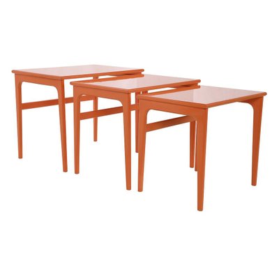 Orange Lacquered Wood Nesting Coffee Tables, Set of 3-NQ-1264791