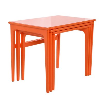 Orange Lacquered Wood Nesting Coffee Tables, Set of 3-NQ-1264791