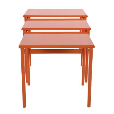 Orange Lacquered Wood Nesting Coffee Tables, Set of 3-NQ-1264791