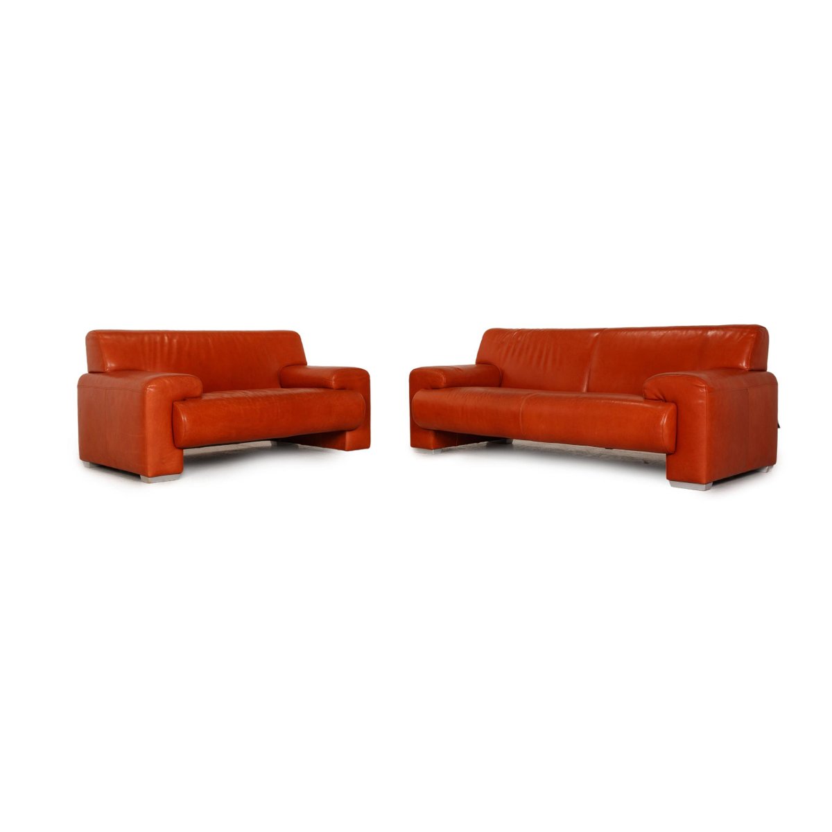 Orange Leather 2-Seat Sofa & Armchair from Machalke Ronda, Set of 2