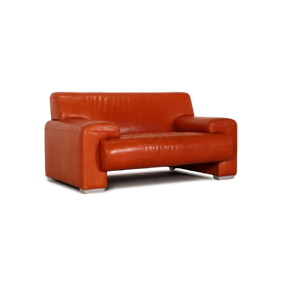 Orange Leather 2-Seat Sofa & Armchair from Machalke Ronda, Set of 2