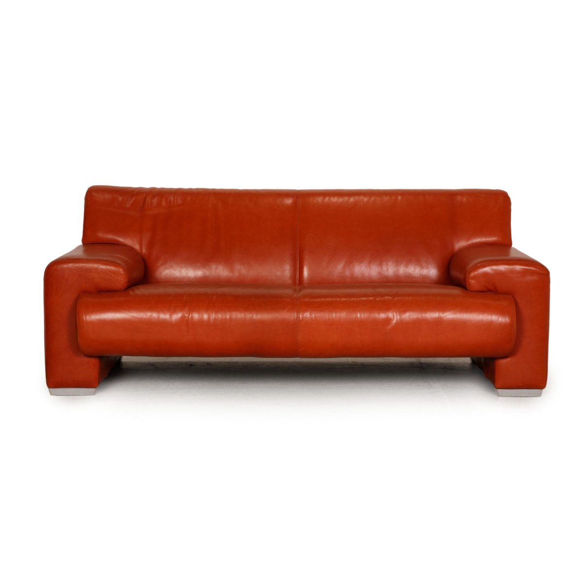 Orange Leather 2-Seat Sofa & Armchair from Machalke Ronda, Set of 2