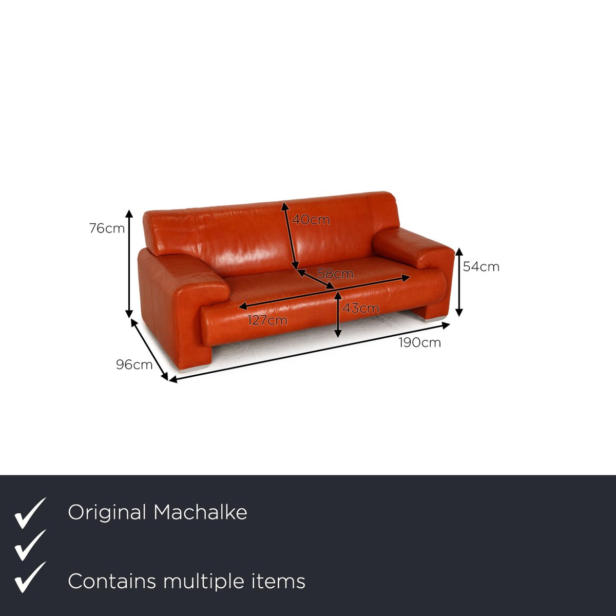 Orange Leather 2-Seat Sofa & Armchair from Machalke Ronda, Set of 2