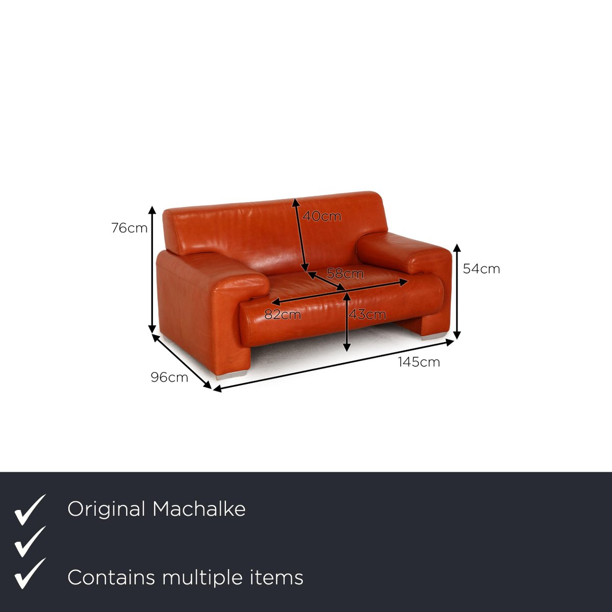 Orange Leather 2-Seat Sofa & Armchair from Machalke Ronda, Set of 2