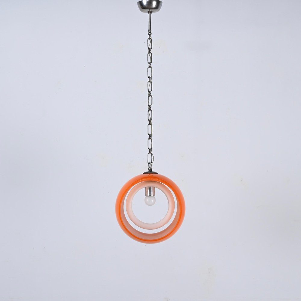 Orange Murano Glass Eclipse Pendant attributed to Nason for Mazzega, Italy, 1960s