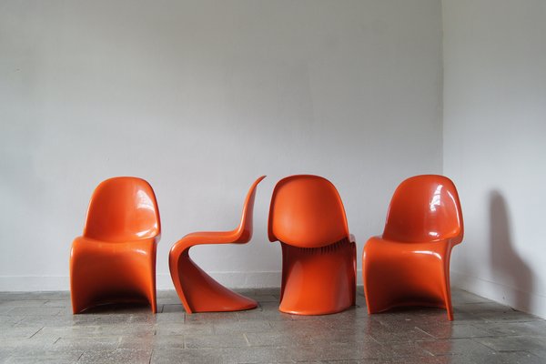 Orange Panton Chairs by Verner Panton for Herman Miller, 1974, Set of 4-UMB-1946693