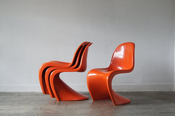 Orange Panton Chairs by Verner Panton for Herman Miller, 1974, Set of 4-UMB-1946693