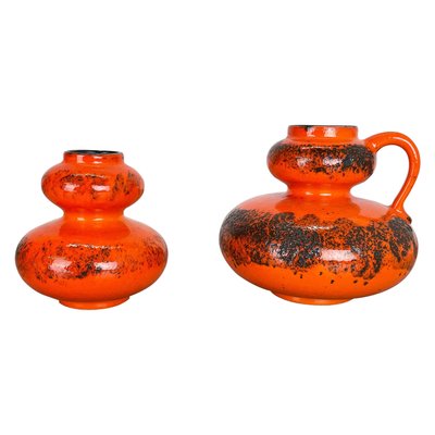 Orange Pottery Fat Lava Vases from Spara Ceramic, Germany, 1970s, Set of 2-QZ-1141259