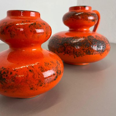 Orange Pottery Fat Lava Vases from Spara Ceramic, Germany, 1970s, Set of 2-QZ-1141259