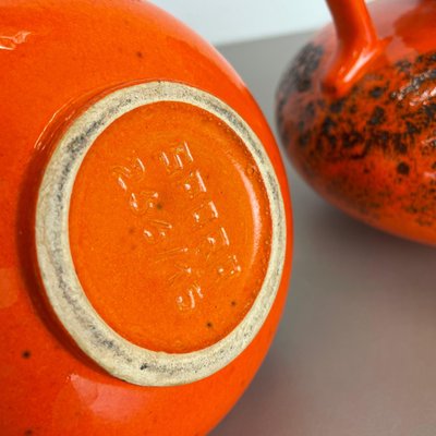 Orange Pottery Fat Lava Vases from Spara Ceramic, Germany, 1970s, Set of 2-QZ-1141259