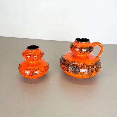 Orange Pottery Fat Lava Vases from Spara Ceramic, Germany, 1970s, Set of 2-QZ-1141259