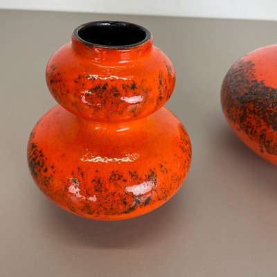 Orange Pottery Fat Lava Vases from Spara Ceramic, Germany, 1970s, Set of 2-QZ-1141259