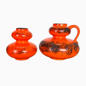 Orange Pottery Fat Lava Vases from Spara Ceramic, Germany, 1970s, Set of 2-QZ-1141259