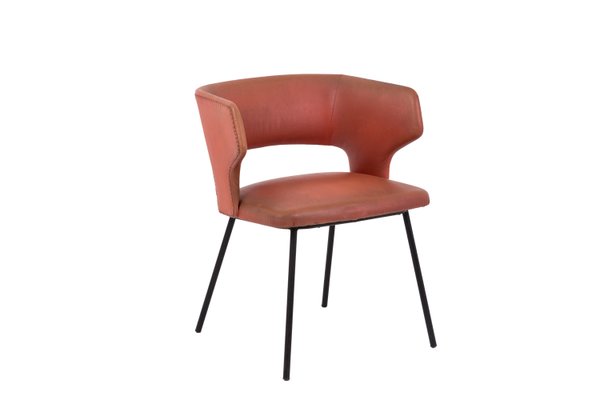 Orange Skai and Black Lacquered Metal Armchair, 1950s-CEJ-579255