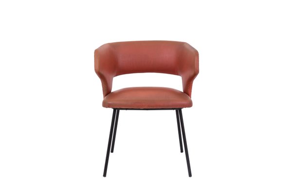 Orange Skai and Black Lacquered Metal Armchair, 1950s-CEJ-579255