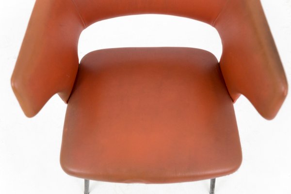 Orange Skai and Black Lacquered Metal Armchair, 1950s-CEJ-579255