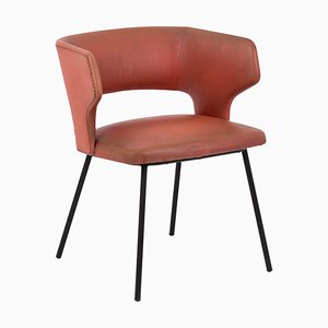 Orange Skai and Black Lacquered Metal Armchair, 1950s-CEJ-579255