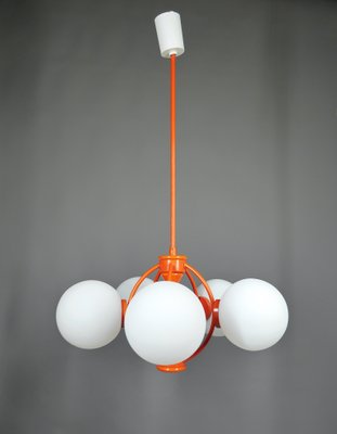 Orange Space Age Sputnik Ceiling Lamp with 5 Opal Glass Balls, Germany, 1960s-JV-2034881