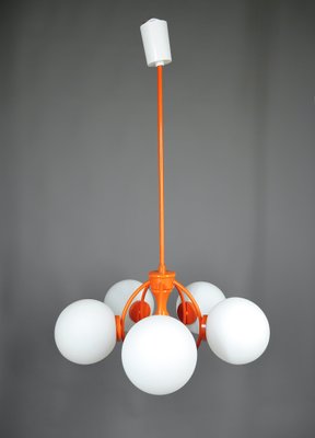 Orange Space Age Sputnik Ceiling Lamp with 5 Opal Glass Balls, Germany, 1960s-JV-2034881