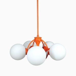 Orange Space Age Sputnik Ceiling Lamp with 5 Opal Glass Balls, Germany, 1960s-JV-2034881