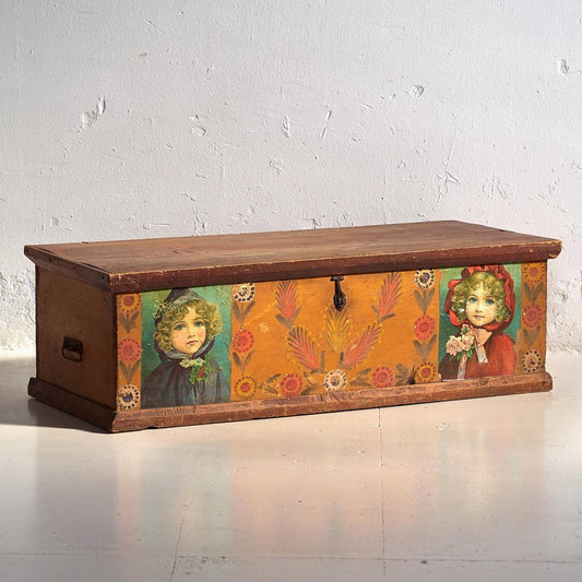 Orange Trunk with Drawings of Kids, 1920s