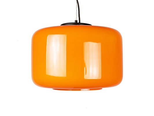 Orange & White Murano Glass Pendant Lamp attributed to Vistosi, 1960s-RD-1792834