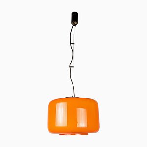 Orange & White Murano Glass Pendant Lamp attributed to Vistosi, 1960s-RD-1792834