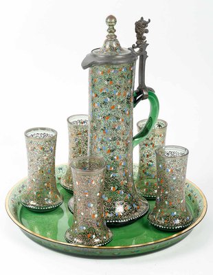 Orangeade Service in Enamelled Moser Crystal, 19th Century, Set of 6-WFS-1741944