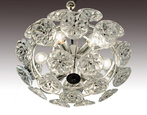 Orbit Chandelier in Glass with White Frame from VEB Lighting Hellerau, Germany, 1960-DEK-1118204