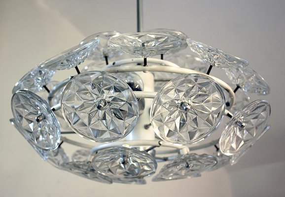 Orbit Chandelier in Glass with White Frame from VEB Lighting Hellerau, Germany, 1960-DEK-1118204