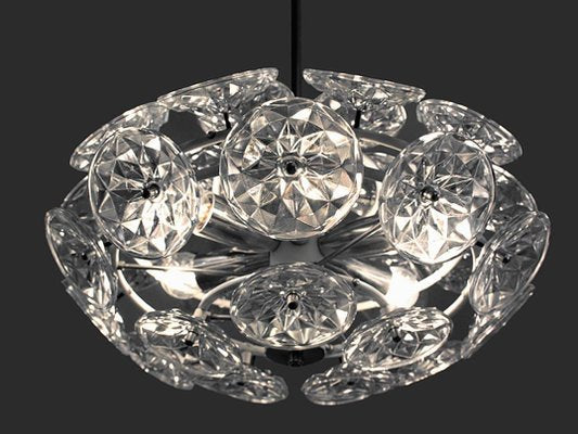 Orbit Chandelier in Glass with White Frame from VEB Lighting Hellerau, Germany, 1960-DEK-1118204