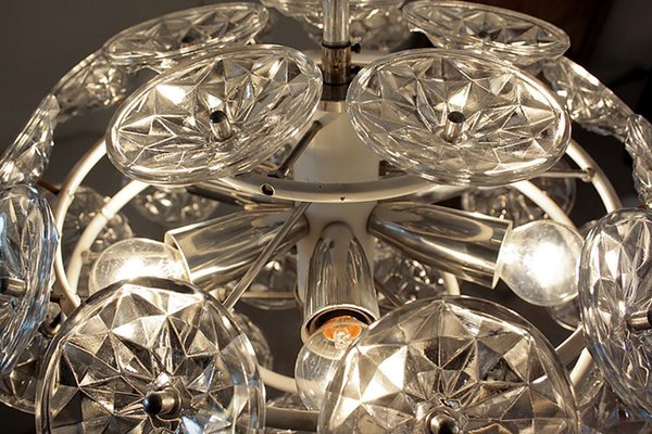 Orbit Chandelier in Glass with White Frame from VEB Lighting Hellerau, Germany, 1960-DEK-1118204