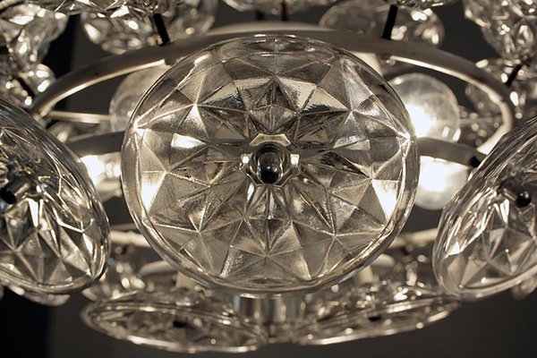 Orbit Chandelier in Glass with White Frame from VEB Lighting Hellerau, Germany, 1960-DEK-1118204