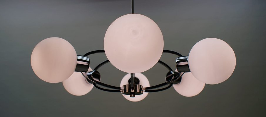 Orbit or Ceiling Lamp with 6 Opaline Glasses, 1960s-KQB-898229