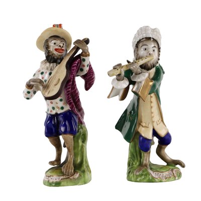 Orchestra Monkey Figurines in Porcelain, 1900s, Set of 2-VMM-1724856